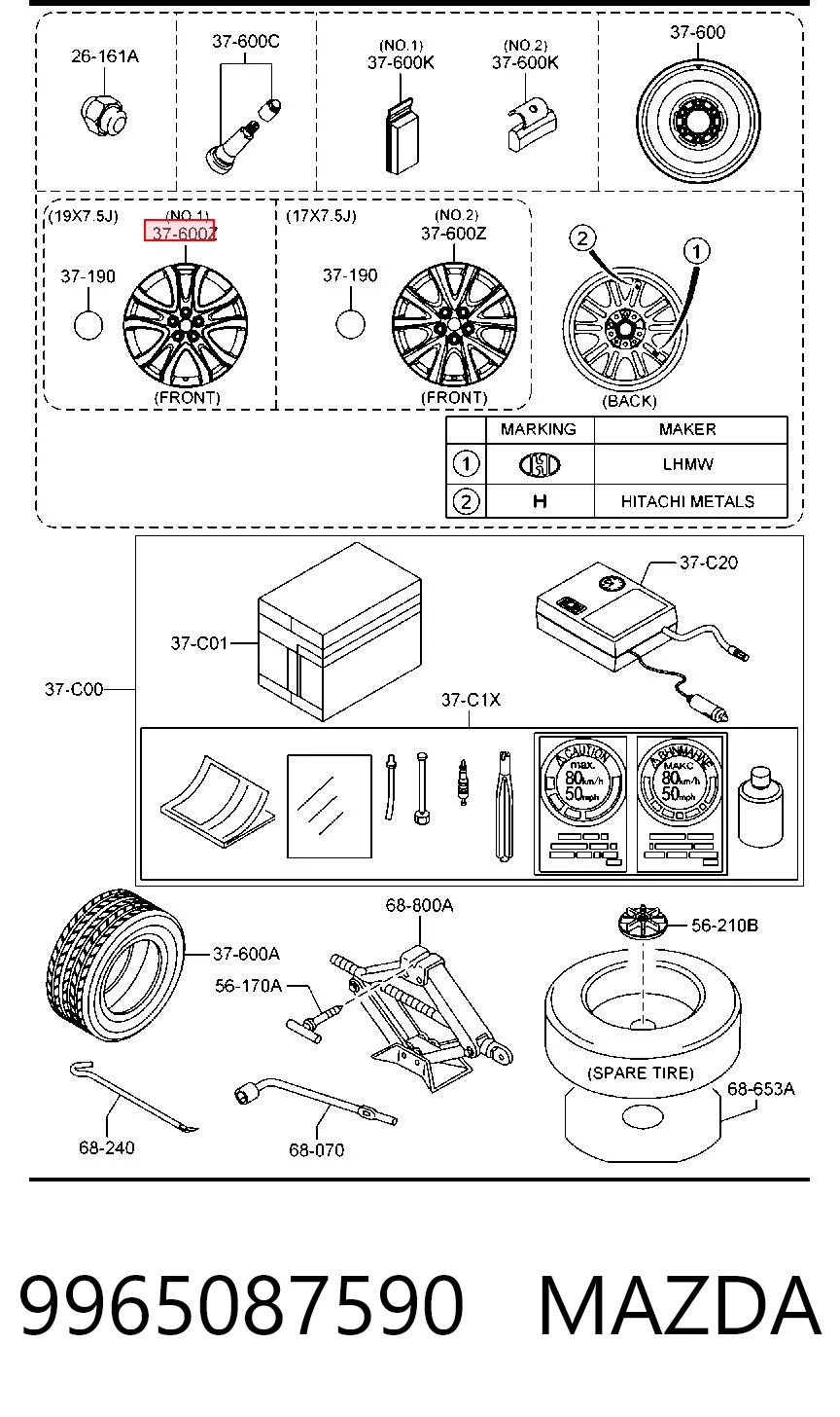 9965087590 Mazda Discos de roda de aleação ligeira (de aleação ligeira, de titânio)