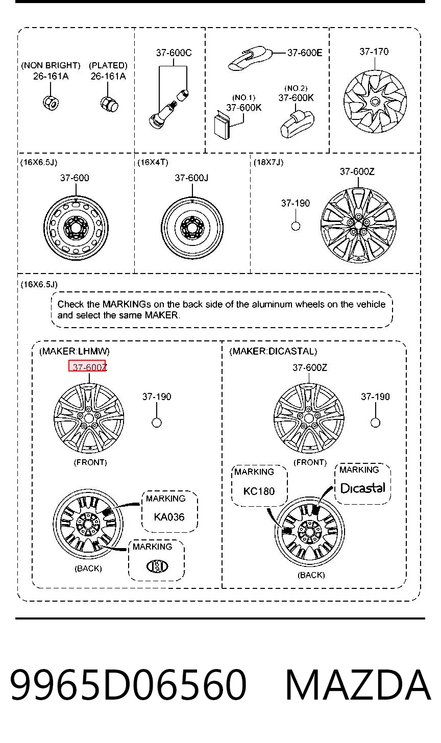 9965D06560 Mazda Discos de roda de aleação ligeira (de aleação ligeira, de titânio)
