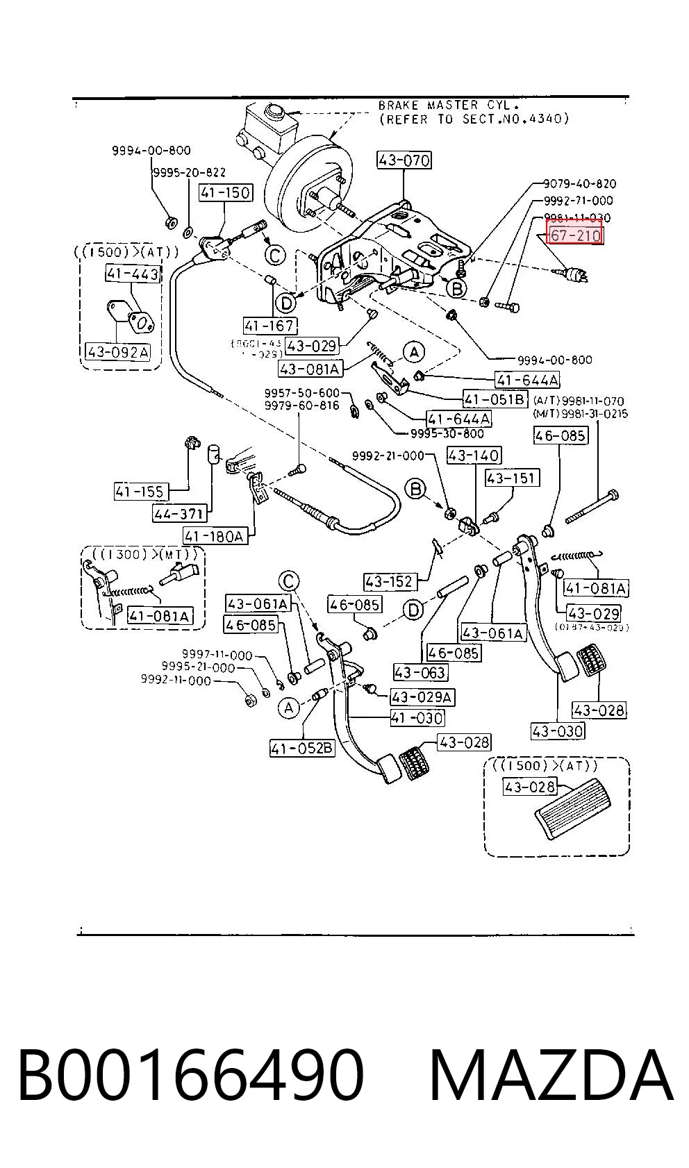 B00166490 Mazda Sensor de ativação do sinal de parada