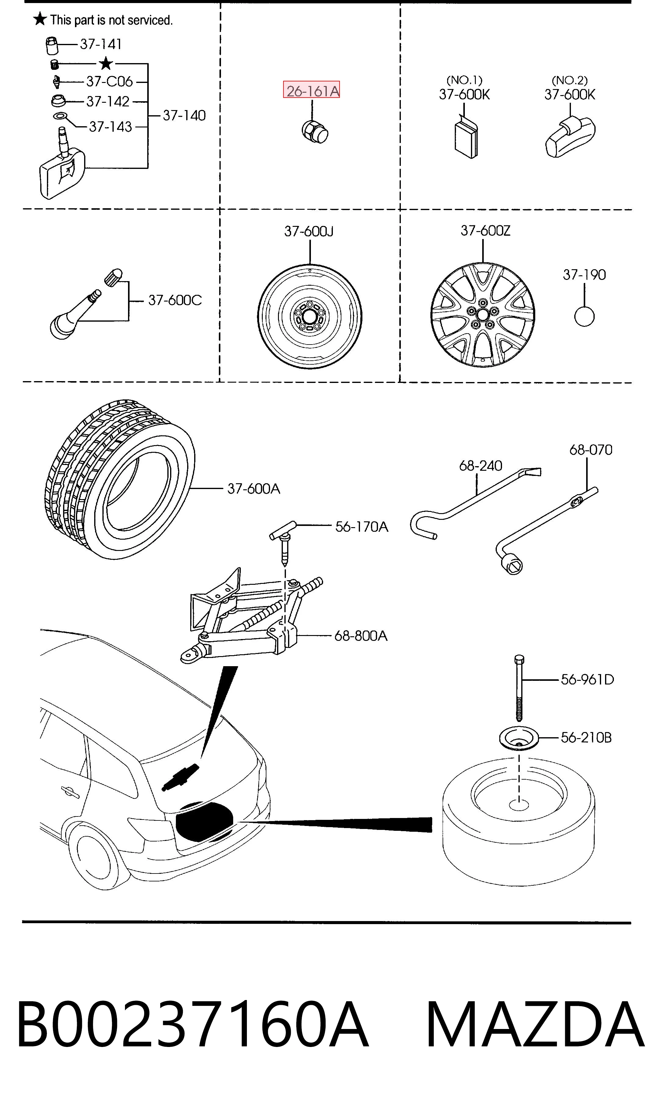 B00237160A Mazda Porca de roda