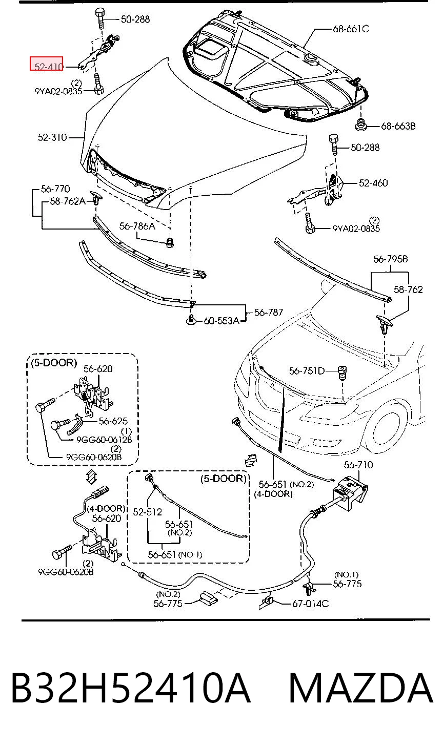 B32H52410A Mazda Gozno da capota direito