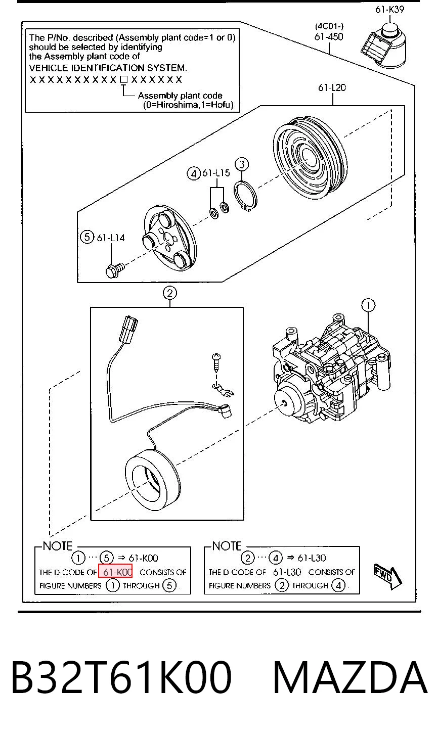 B32T61K00 Mazda Compressor de aparelho de ar condicionado