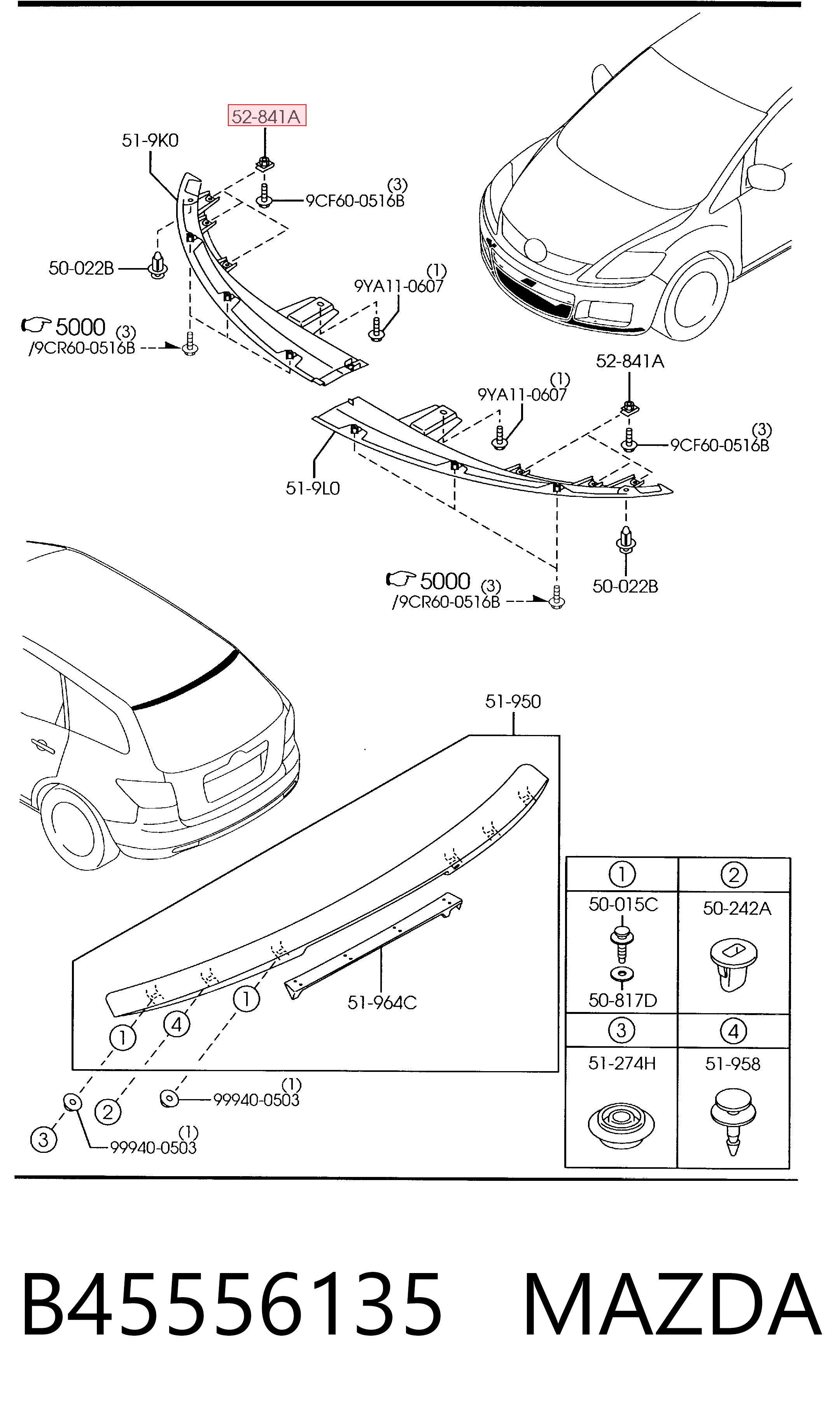 B45556135 Mazda Porca cativa para parafuso auto-roscante