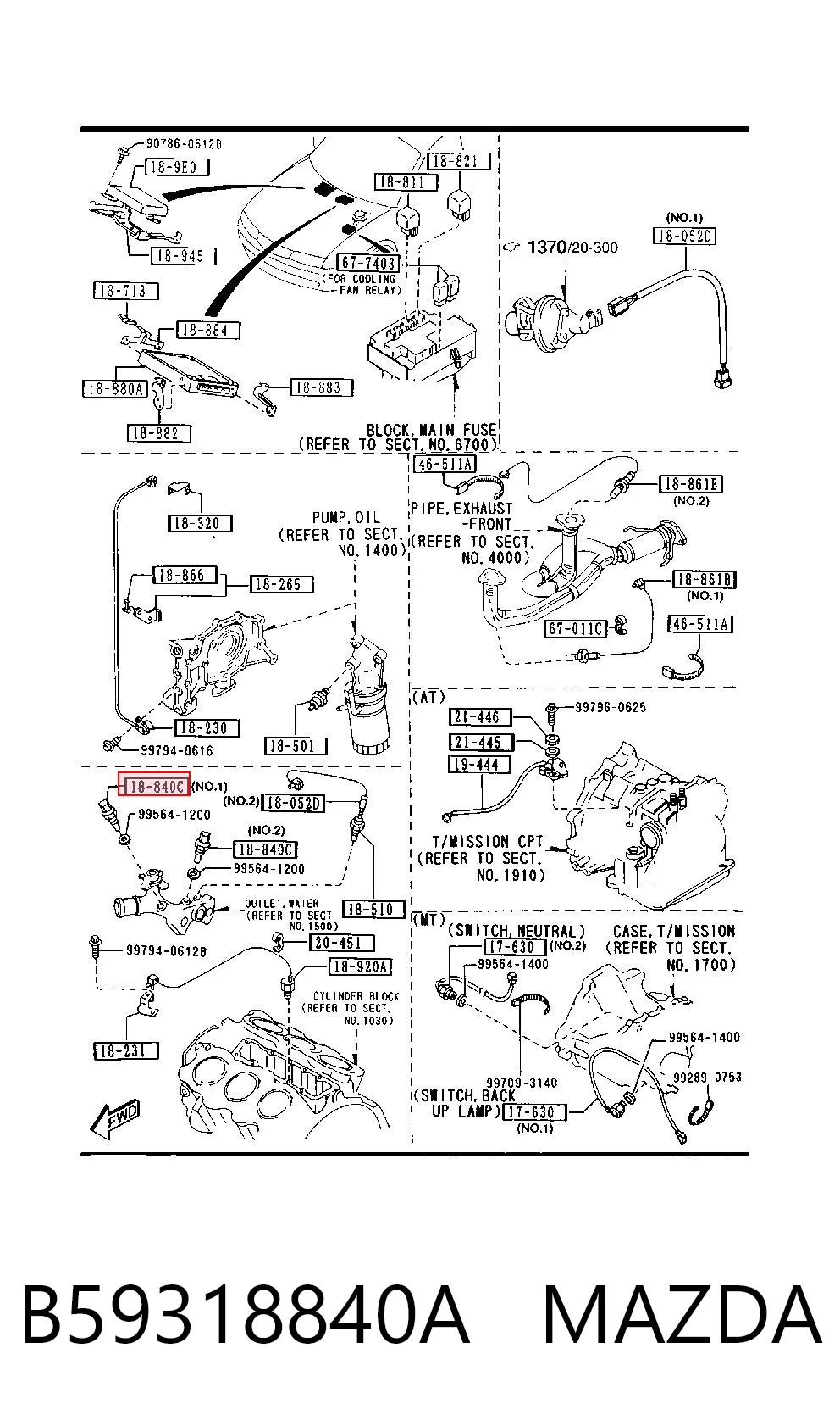 B59318840A Mazda Sensor de temperatura do fluido de esfriamento