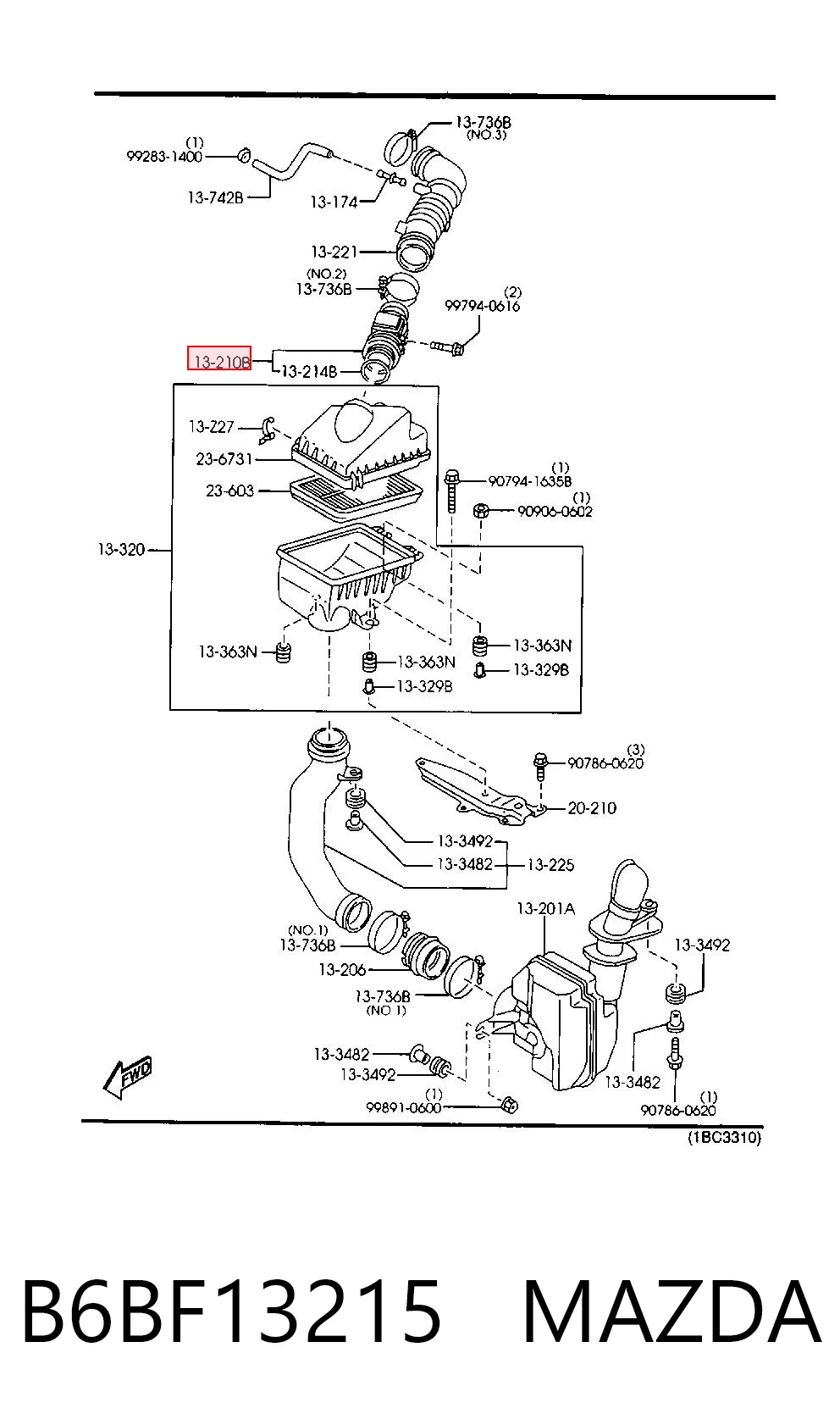 Compre B6BF13215 Ford Sensor de fluxo (consumo) de ar, medidor de consumo M.A.F. - (Mass Airflow)