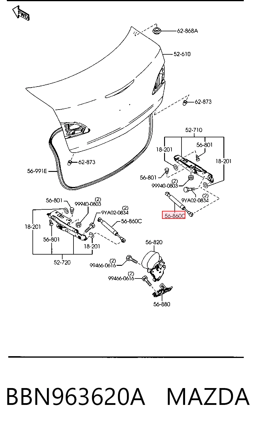 Amortecedor de tampa de porta-malas (de 3ª/5ª porta traseira) Mazda 3  BL ao melhor preço