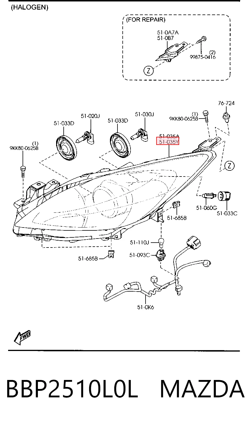 Luz esquerda para Mazda 3  BL