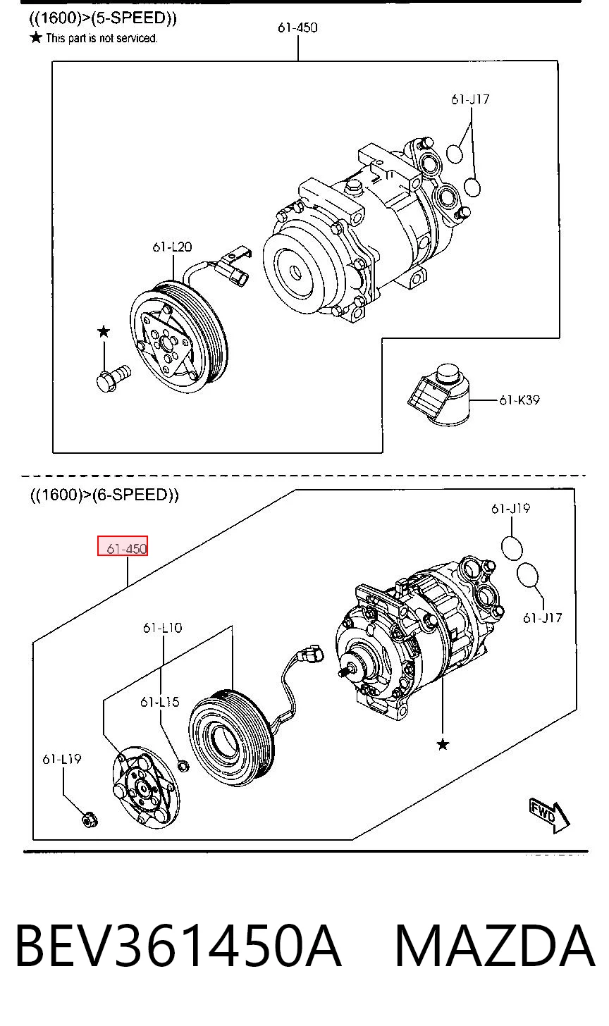 BEV361450A Mazda Compressor de aparelho de ar condicionado
