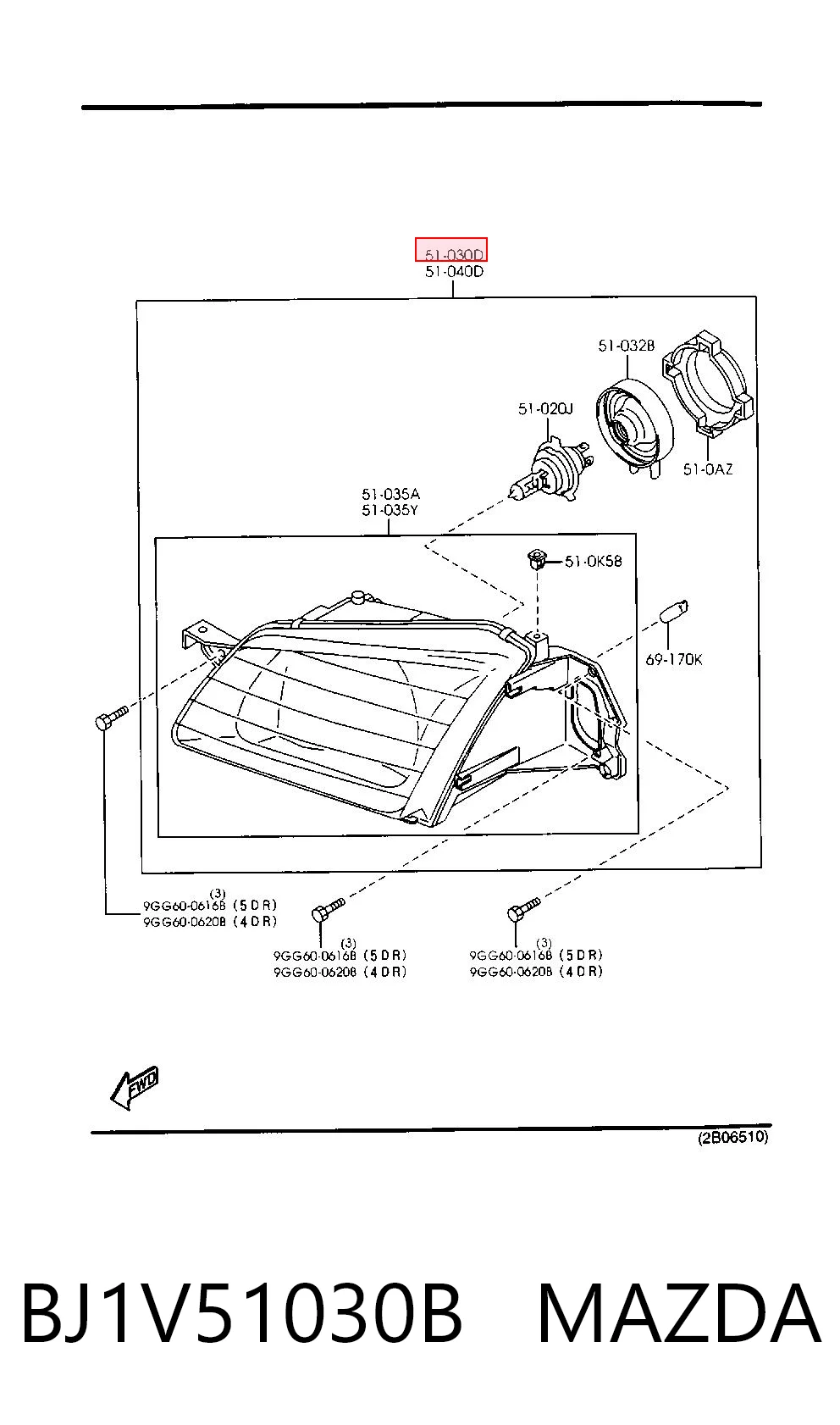 Luz direita para Mazda Protege  4 DOOR