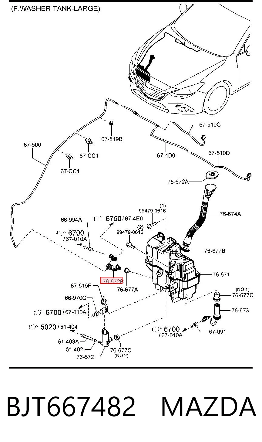 BJT667482 Mazda Bomba de motor de fluido para lavador de vidro dianteiro