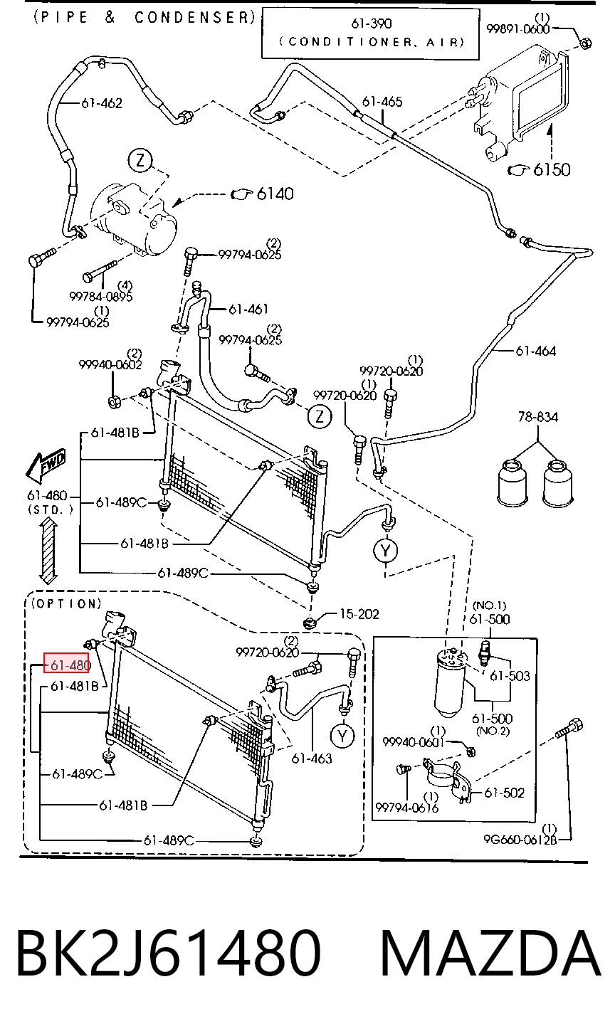 Radiador de aparelho de ar condicionado para Mazda 323 F VI BJ