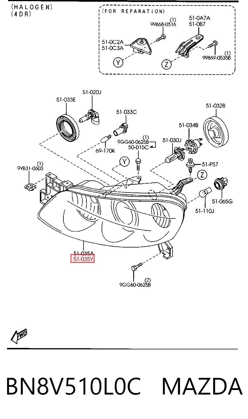 Luz esquerda para Mazda 3  BK12