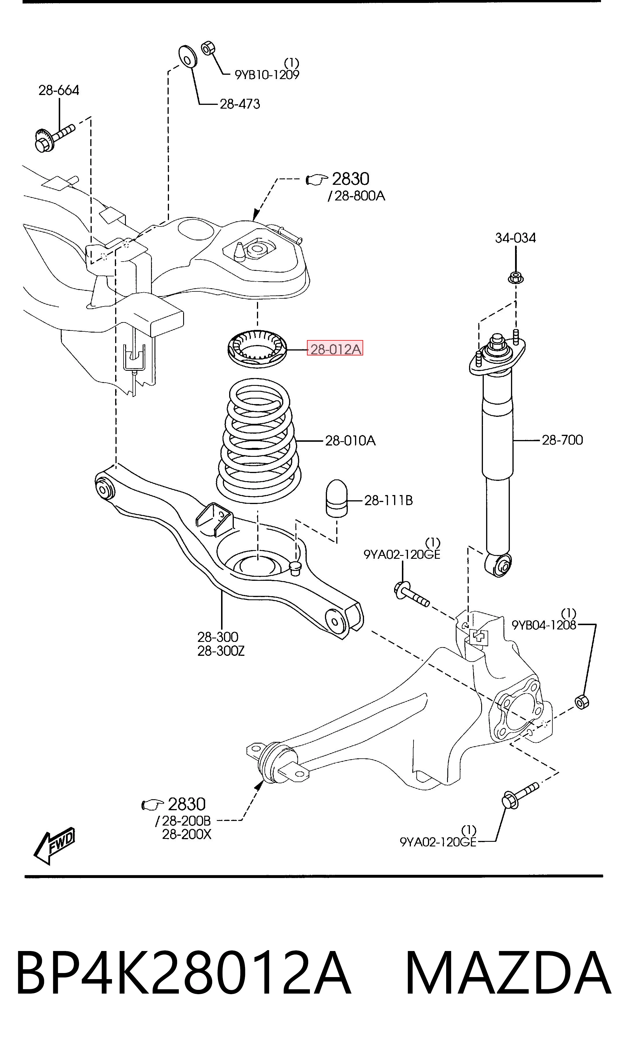 BP4K28012A Mazda Espaçador (anel de borracha) da mola traseira superior