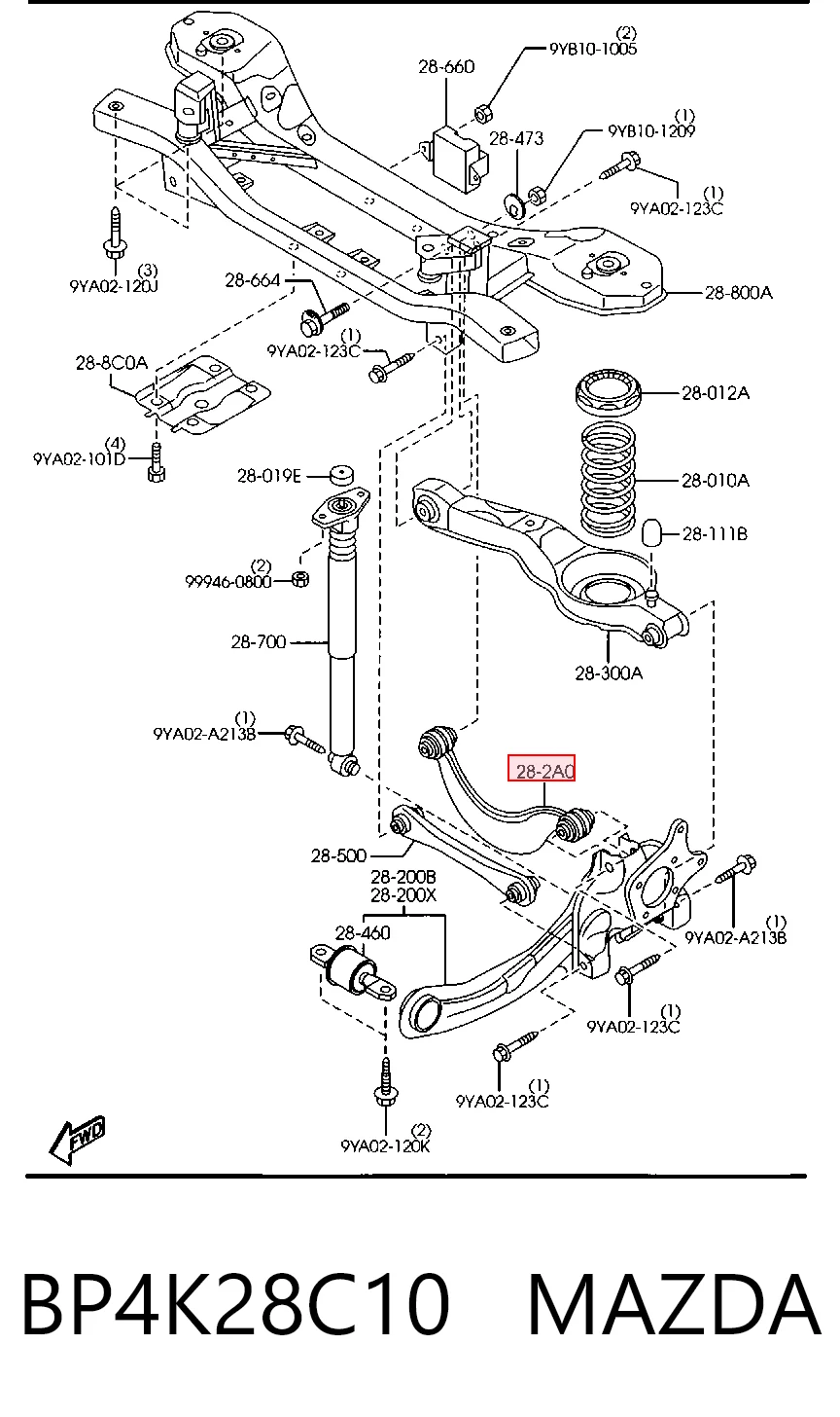 BP4K28C10 Mazda Braço oscilante superior esquerdo/direito de suspensão traseira