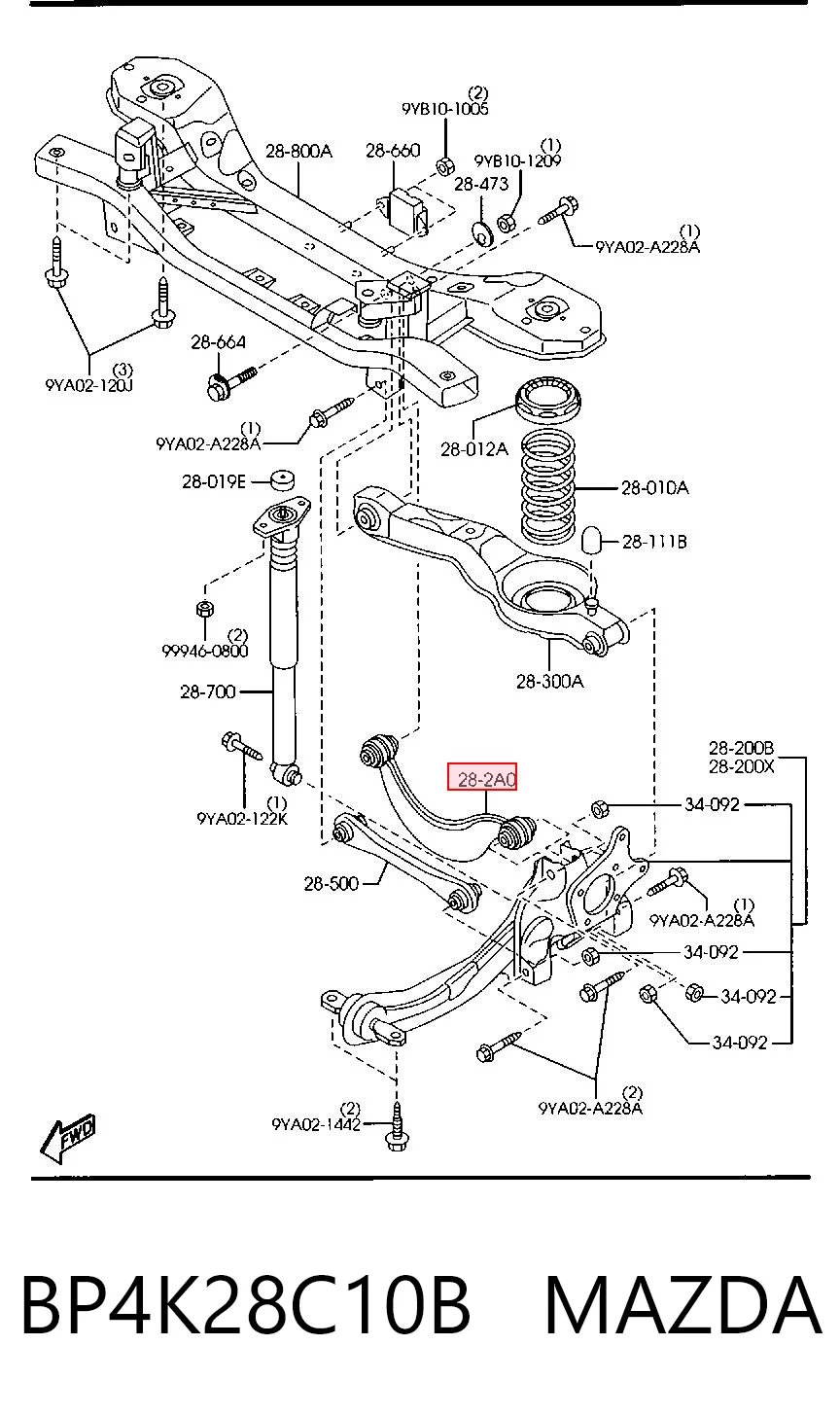 BP4K28C10B Mazda Braço oscilante superior esquerdo/direito de suspensão traseira