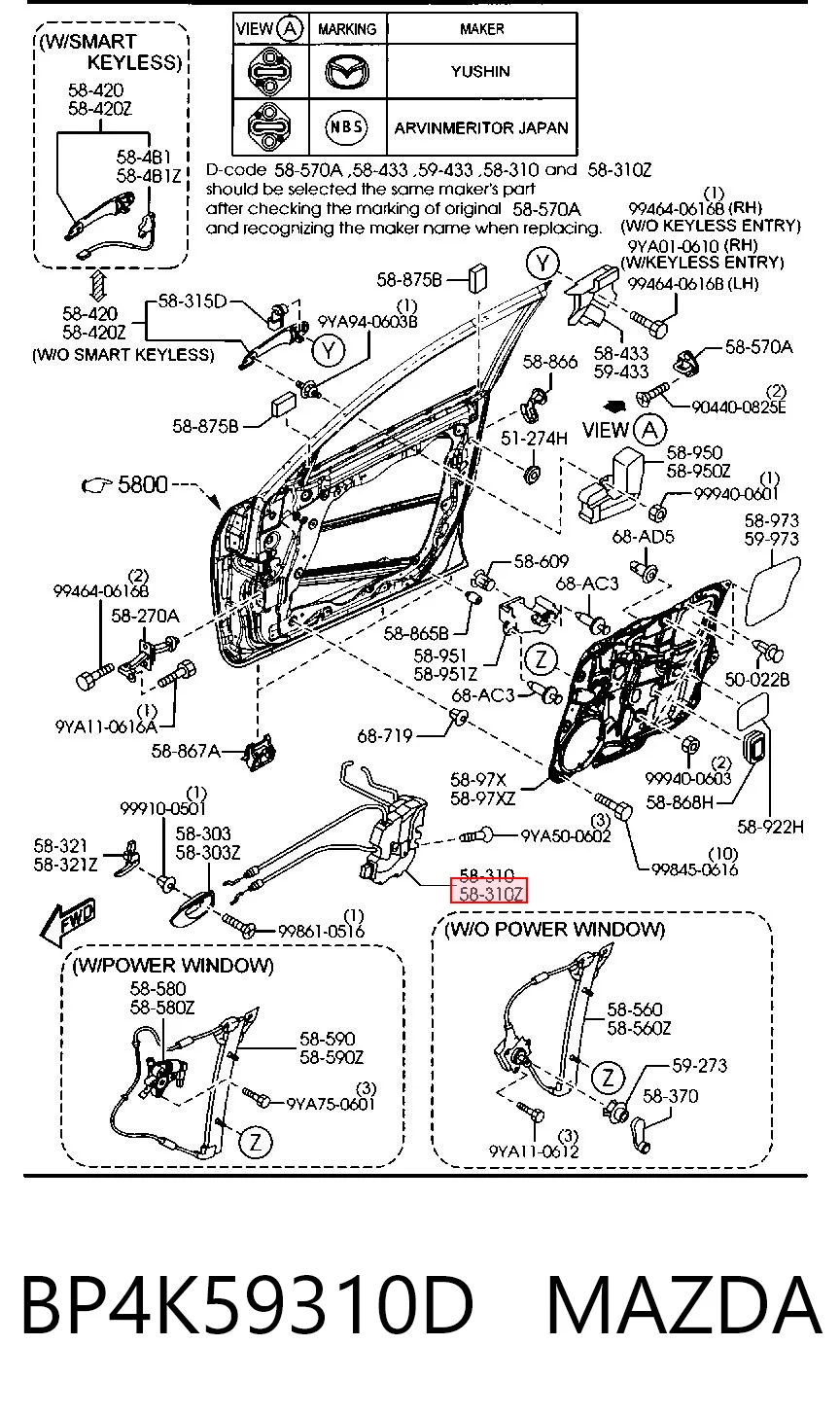 Fecho da porta dianteira esquerda para Mazda 3  BK12