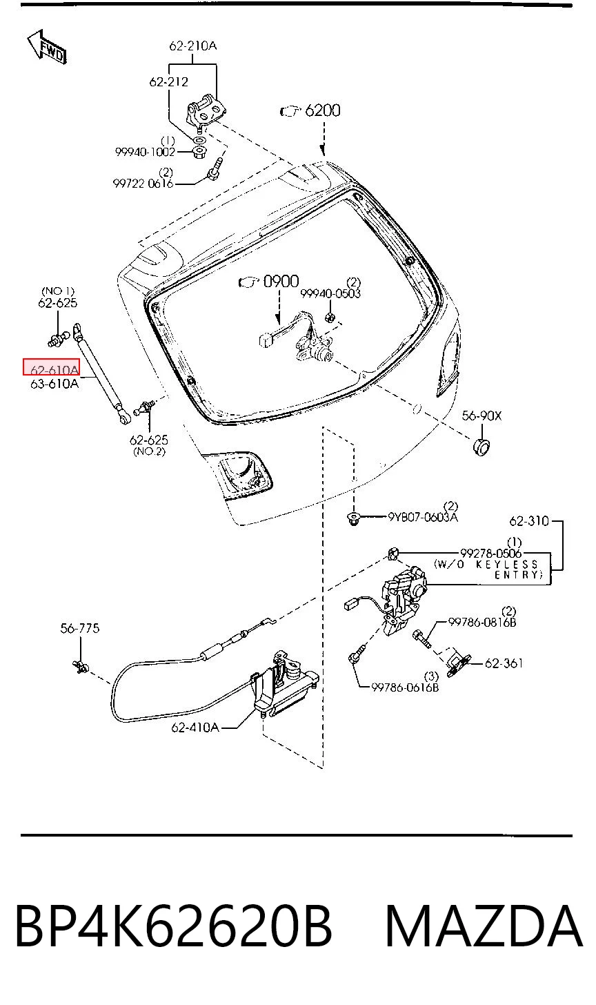 Amortecedor de tampa de porta-malas (de 3ª/5ª porta traseira) para Mazda 3 BK