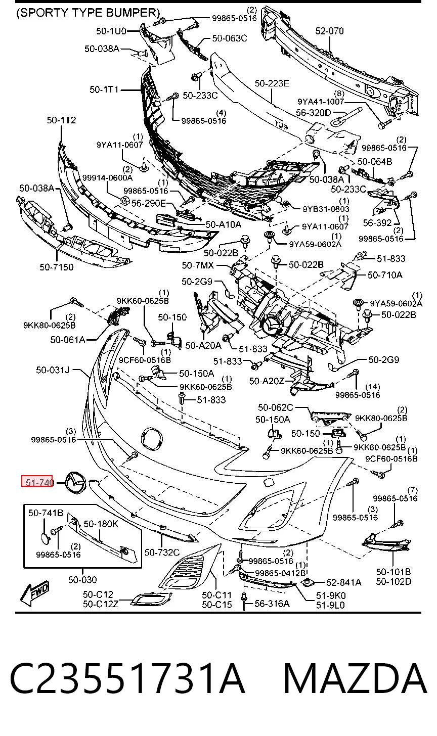 C23551731A Mazda Emblema de grelha do radiador