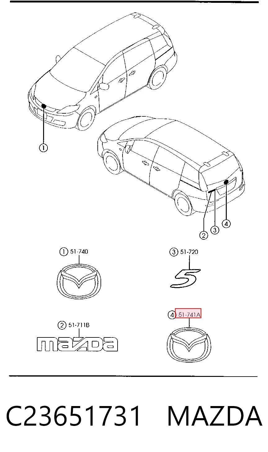 Emblema de tampa de porta-malas (emblema de firma) Mazda 5 I CR ao melhor preço