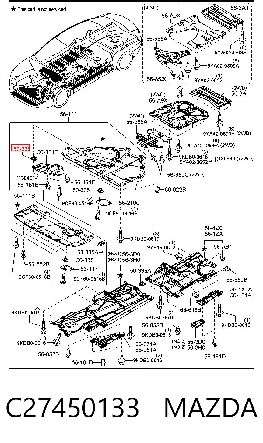 C27450133 Mazda Porca cativa para parafuso auto-roscante