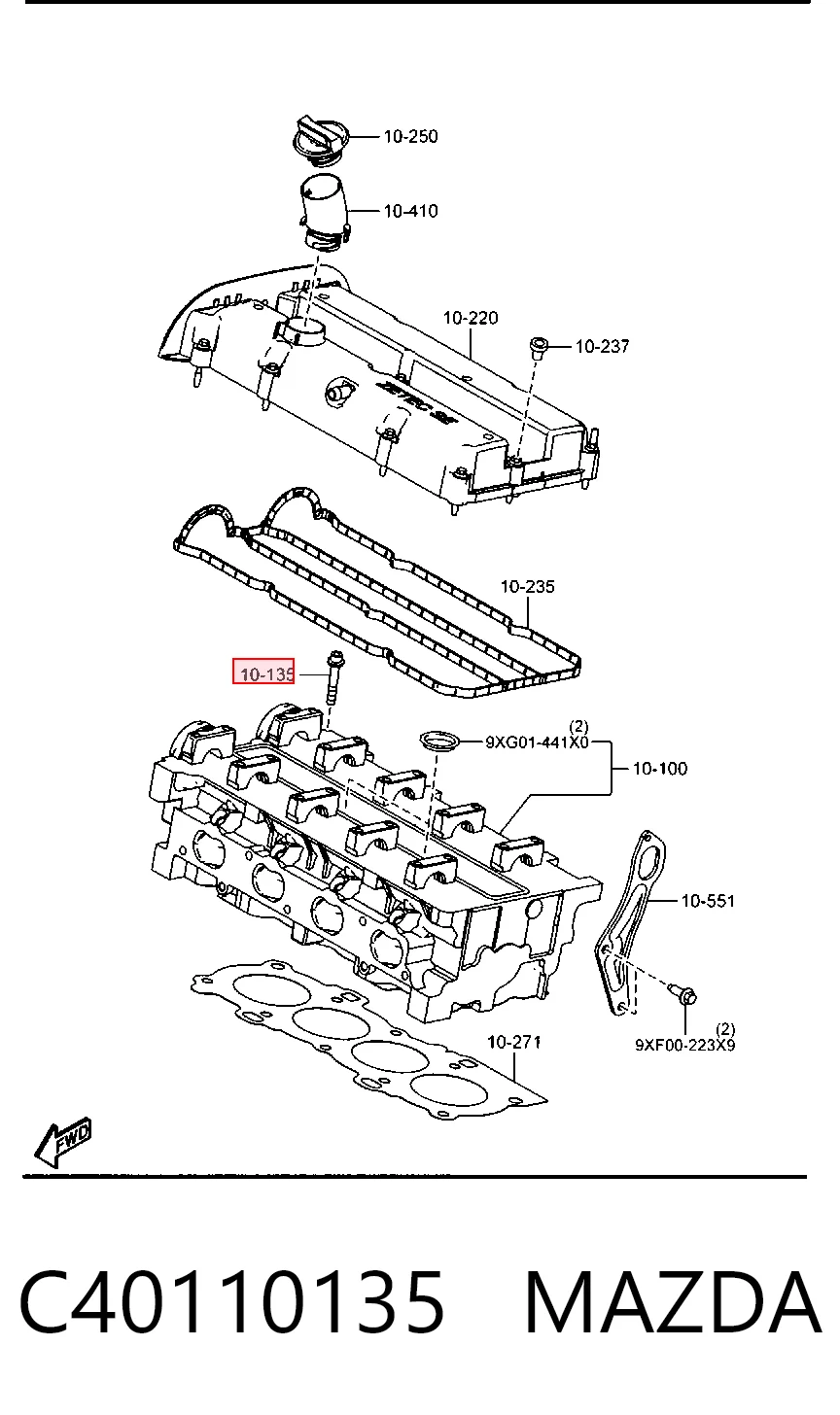 Parafuso de cabeça de motor (CBC) Ford Fiesta Mk5 JH, JD