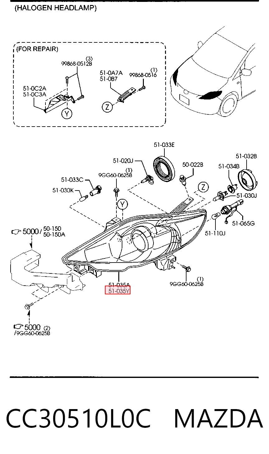 Luz esquerda para Mazda 5 I CR