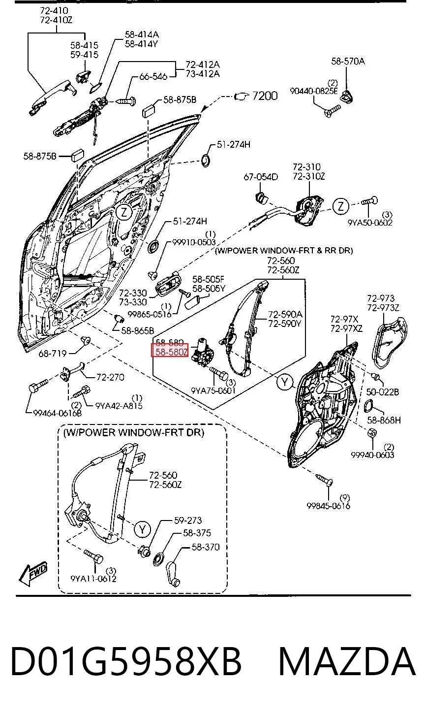 D01G5958XB Mazda Motor de acionamento de vidro da porta traseira esquerda