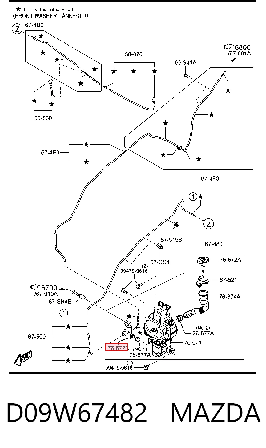 D09W67482 Mazda Bomba de motor de fluido para lavador de vidro dianteiro/traseiro