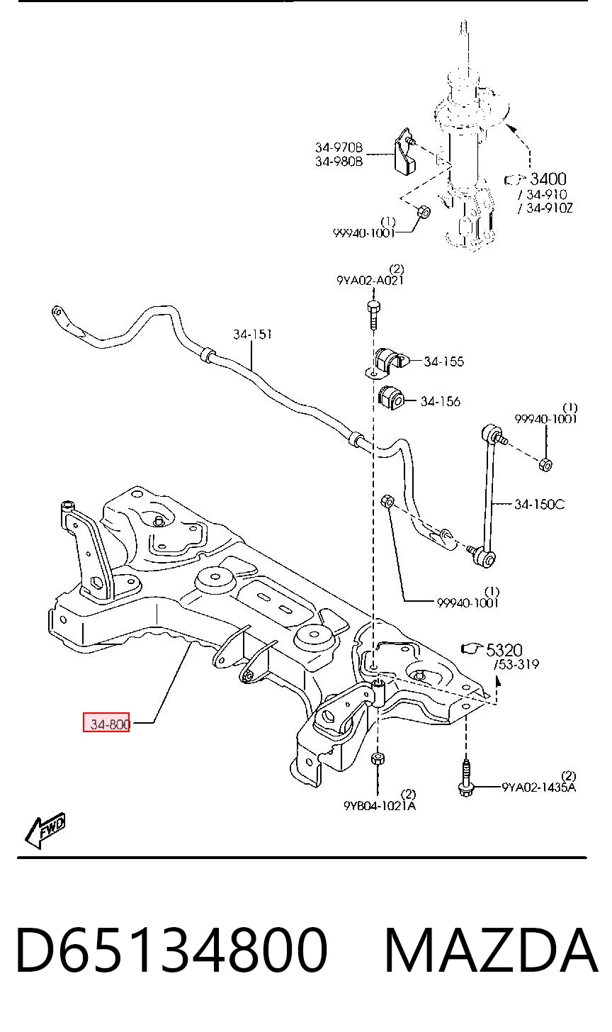 Viga de suspensão dianteira (plataforma veicular) para Mazda 2 II DE