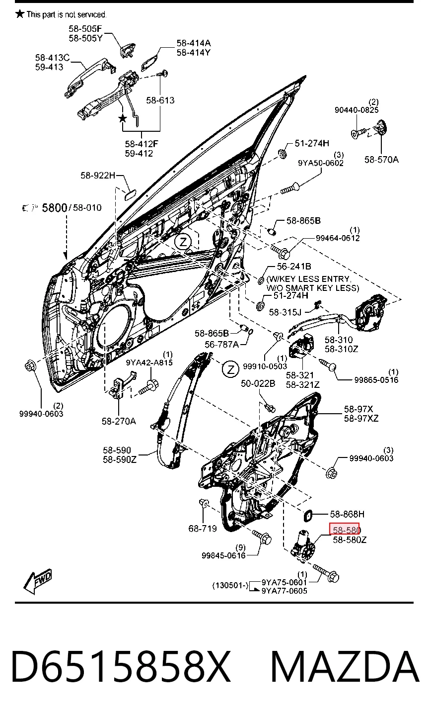 D6515858X Mazda Motor de acionamento de vidro da porta dianteira direita