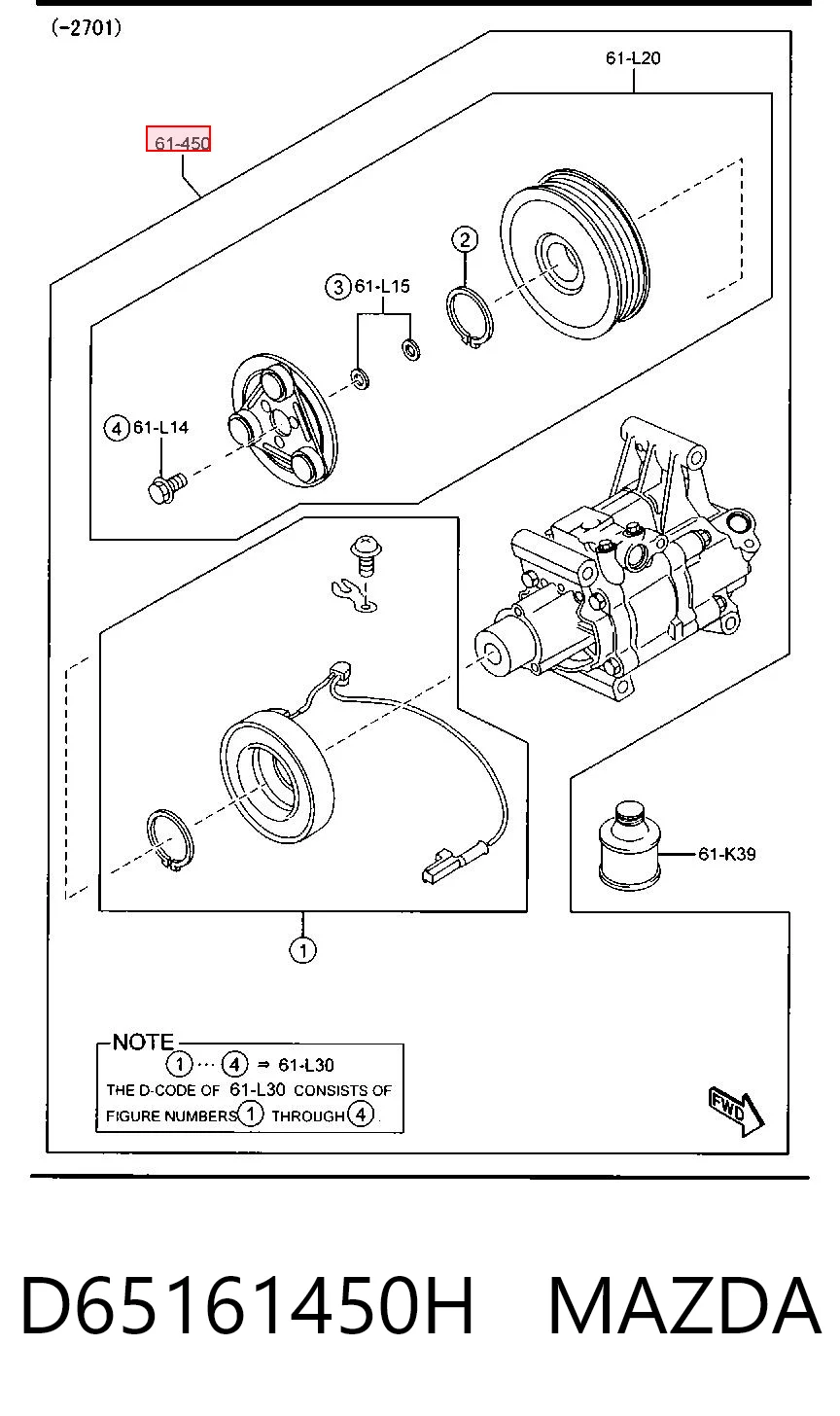 D65161450H Mazda Compressor de aparelho de ar condicionado