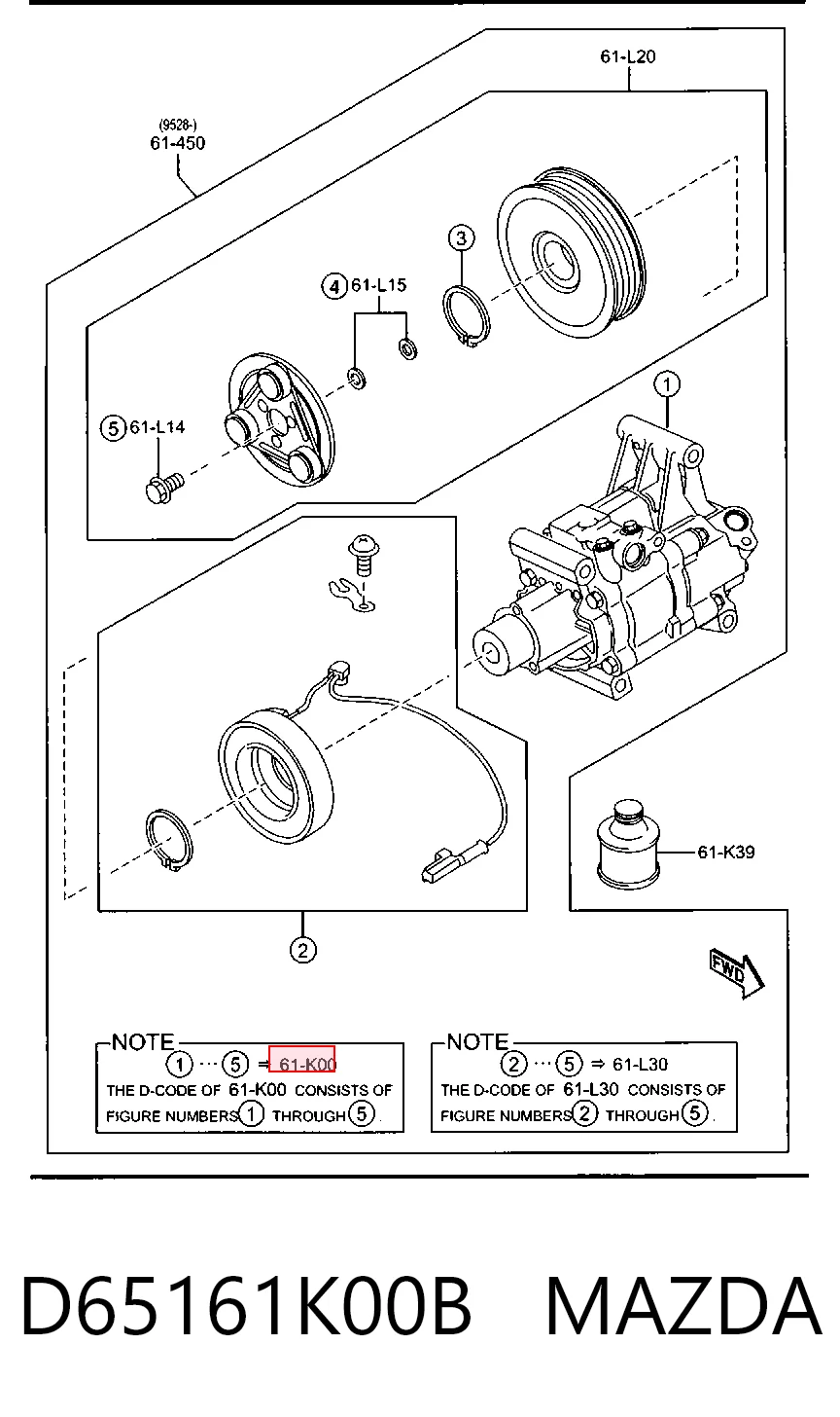 D65161K00B Mazda Compressor de aparelho de ar condicionado