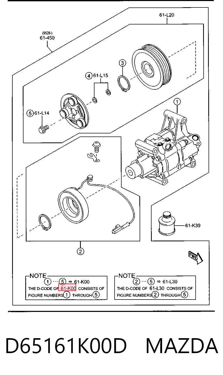 D65161K00D Mazda Compressor de aparelho de ar condicionado