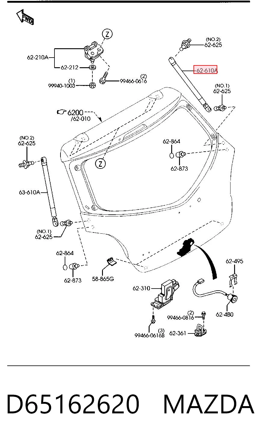 Amortecedor de tampa de porta-malas (de 3ª/5ª porta traseira) Mazda 2 II DE