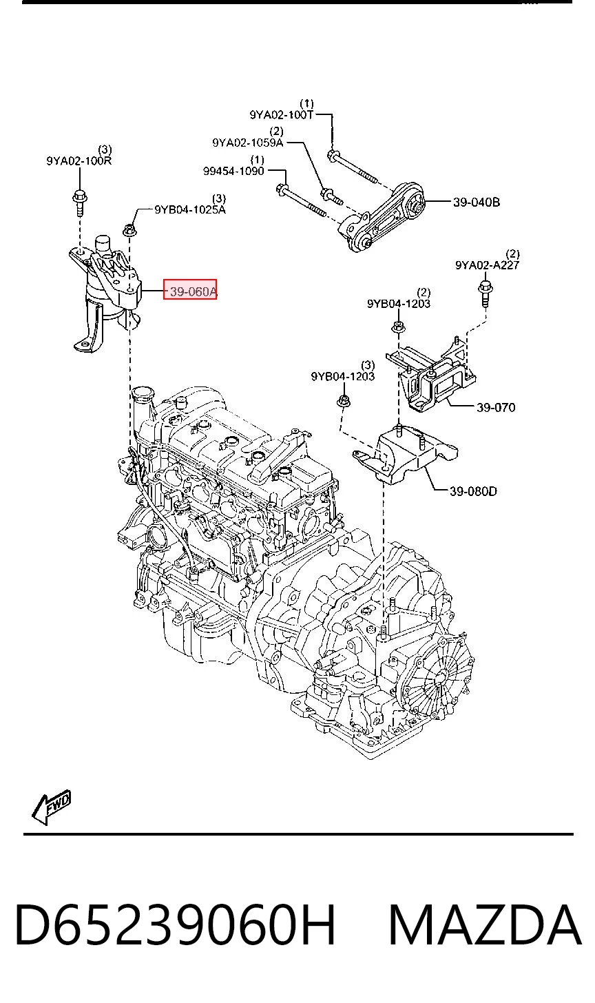 D65239060H Mazda Coxim (suporte) direito de motor