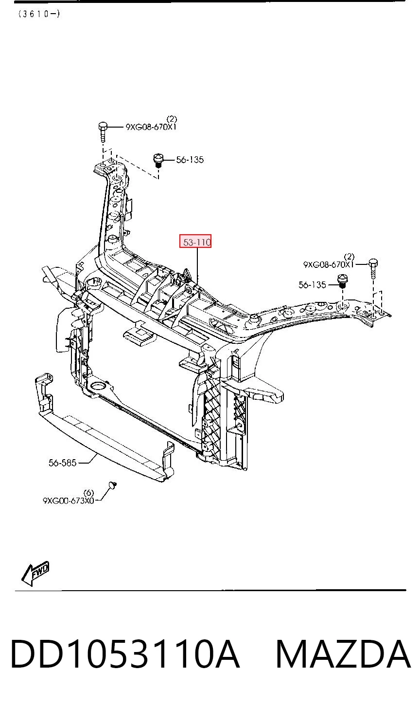 Suporte do radiador montado (painel de montagem de fixação das luzes) para Mazda 2 DY