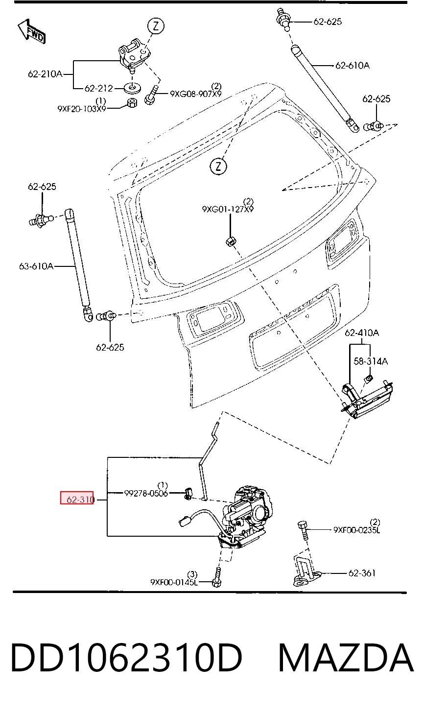  Fecho de tampa de porta-malas (de 3ª/5ª porta traseira) Mazda 2 I hatchback (DY) (2003 - 2007) I