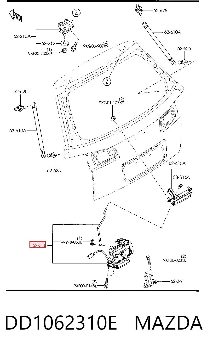 Fecho de tampa de porta-malas (de 3ª/5ª porta traseira) Mazda 2 I DY