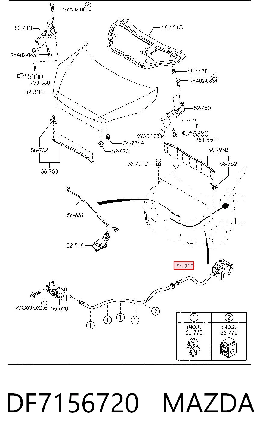 Cabo de abertura da capota para Mazda 2 DE