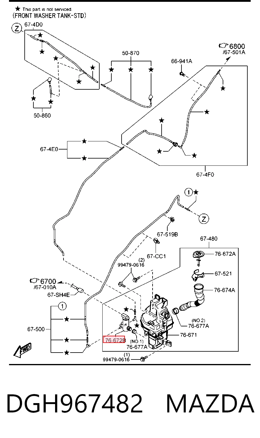 DGH967482 Mazda Bomba de motor de fluido para lavador de vidro dianteiro/traseiro
