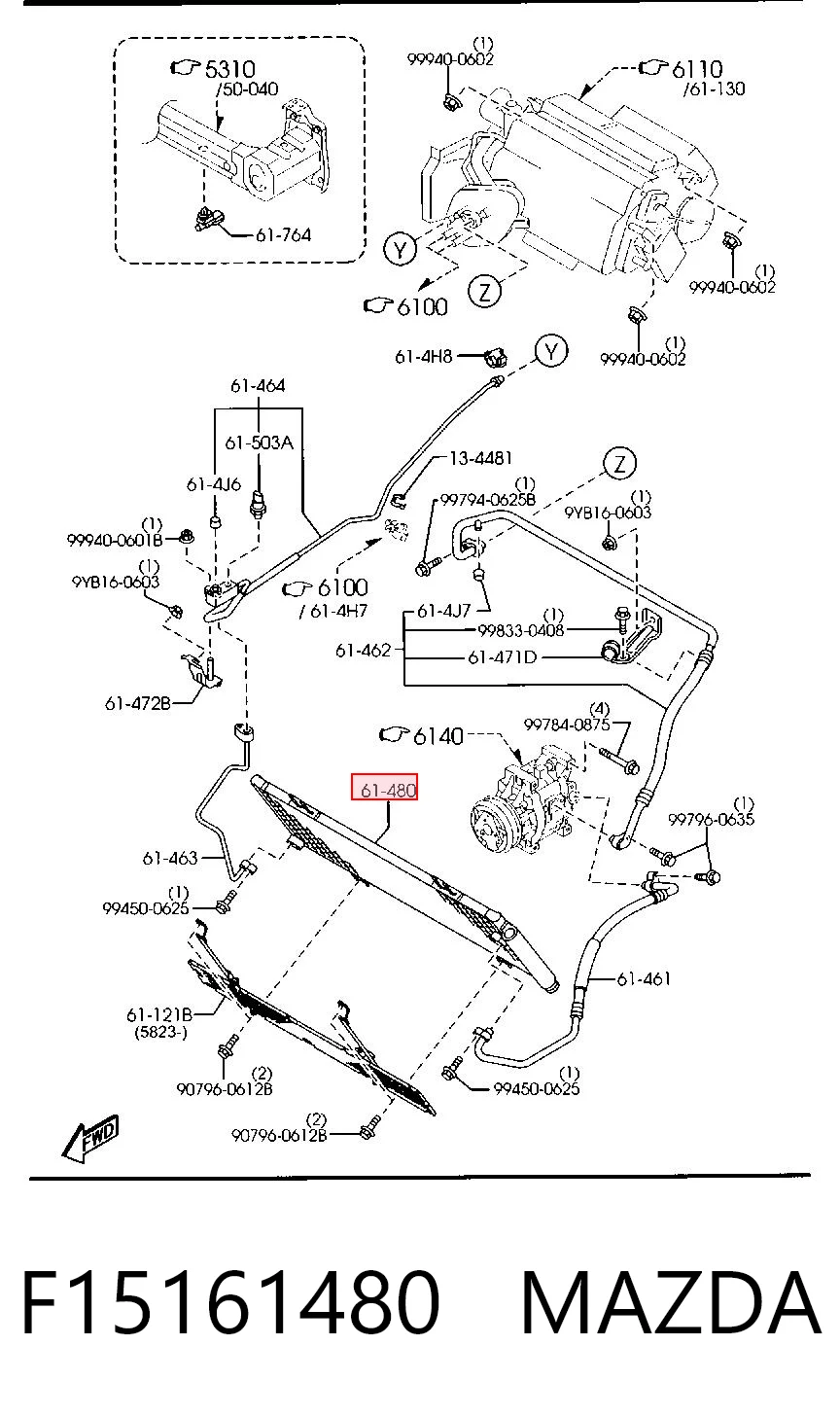 F15161480 Mazda Radiador de aparelho de ar condicionado