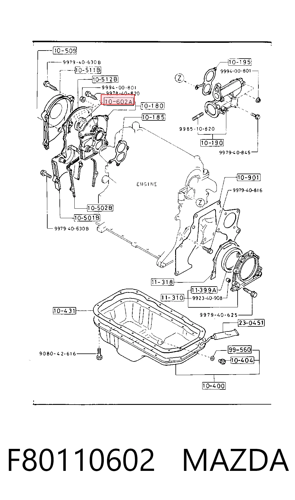 F80110602 Mazda Vedação dianteira da árvore distribuidora de motor