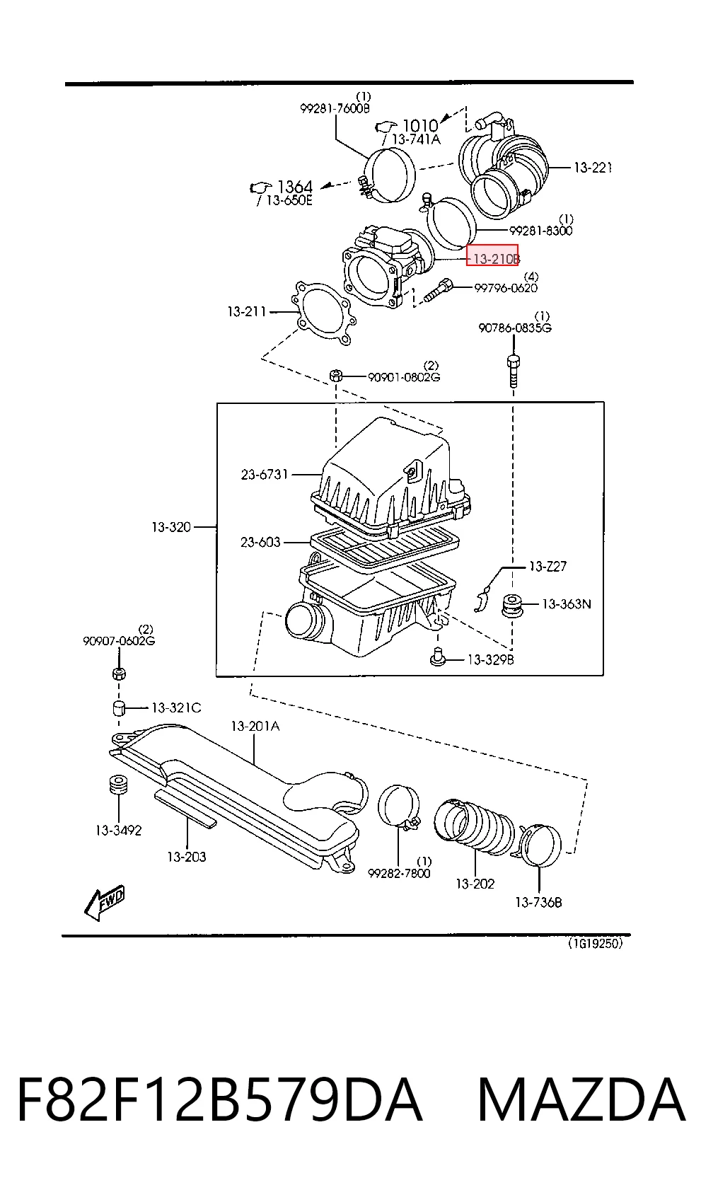 F82F12B579DA Mazda Sensor de fluxo (consumo) de ar, medidor de consumo M.A.F. - (Mass Airflow)