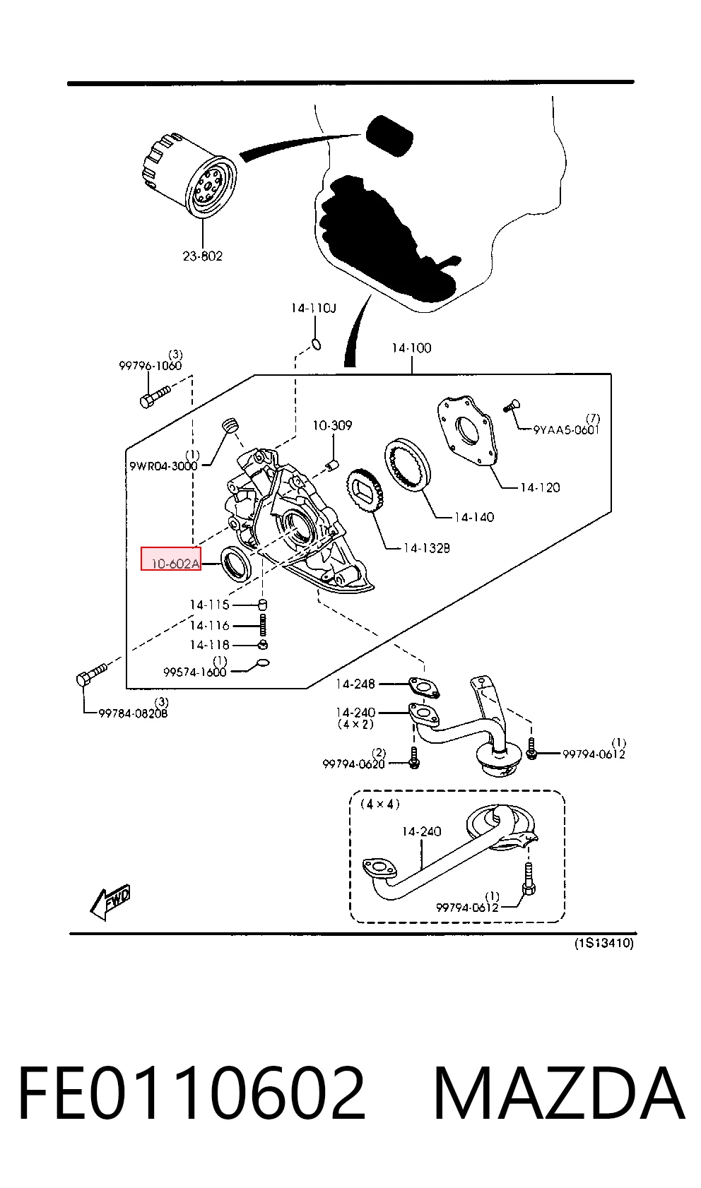 FE0110602 Mazda Vedação dianteira da árvore distribuidora de motor