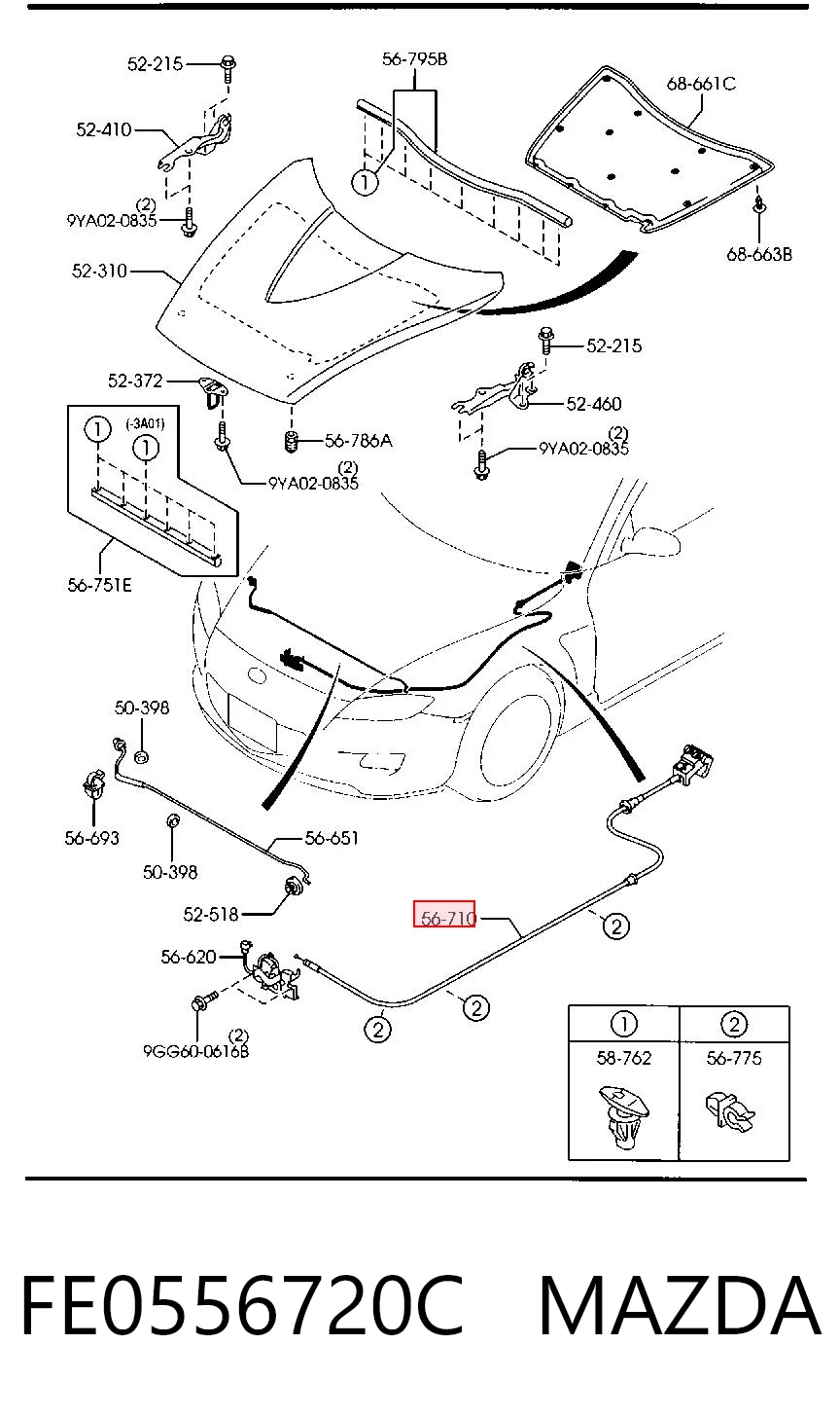 Cabo de abertura da capota para Mazda RX-8 SE
