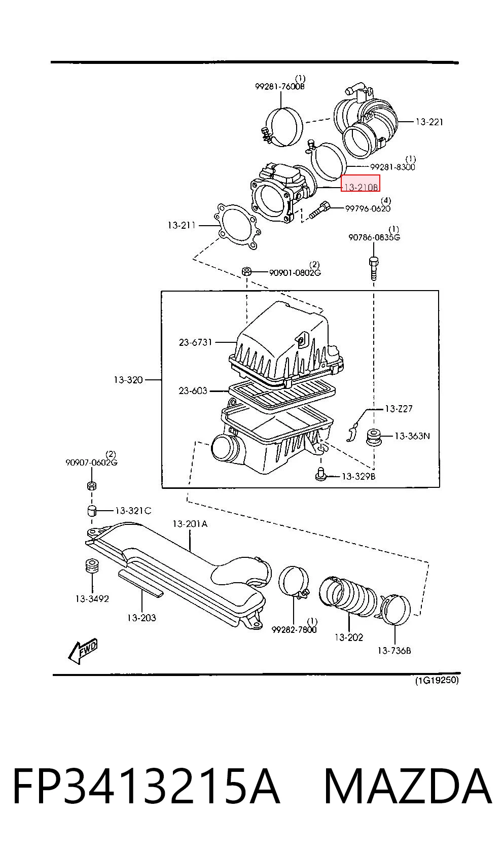 FP3413215A Mazda Sensor de fluxo (consumo) de ar, medidor de consumo M.A.F. - (Mass Airflow)