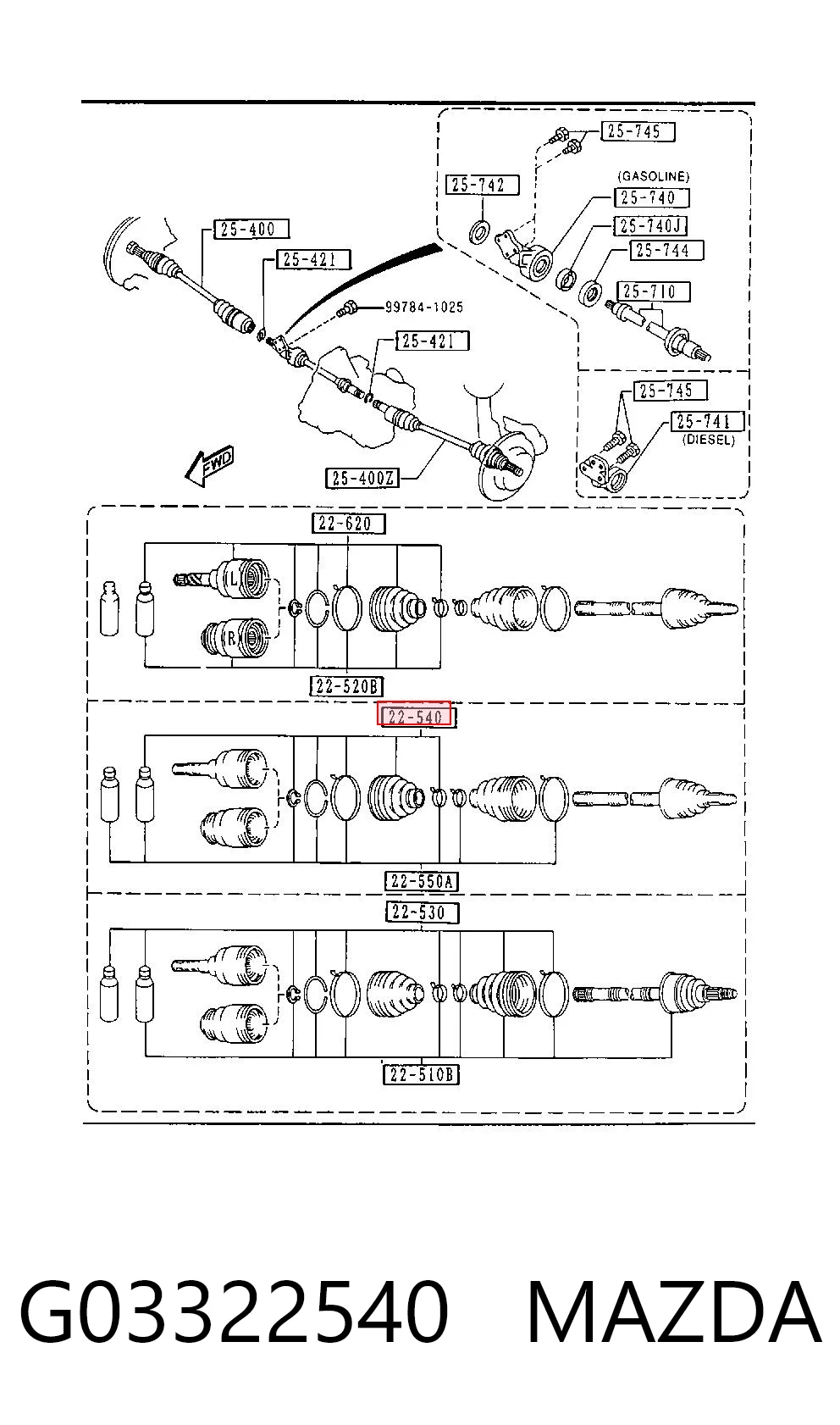 Bota de proteção interna de junta homocinética do semieixo dianteiro Mazda 626 II GC