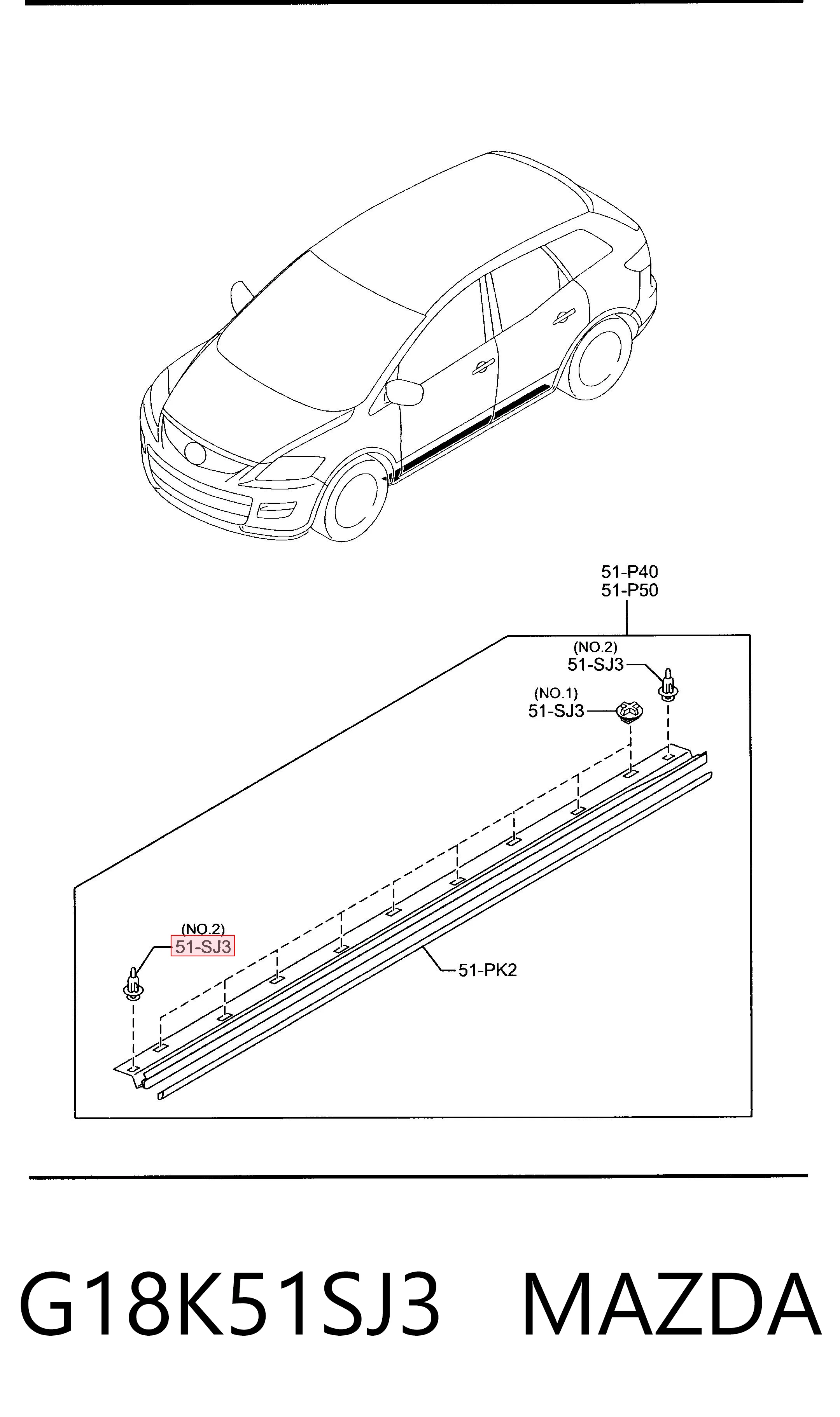 G18K51SJ3 Mazda Braçadeira (cápsula) de fixação de moldura da porta
