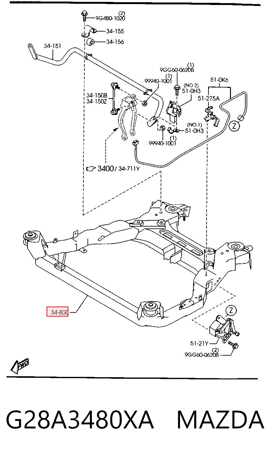 Viga de suspensão dianteira (plataforma veicular) Mazda 6  GG