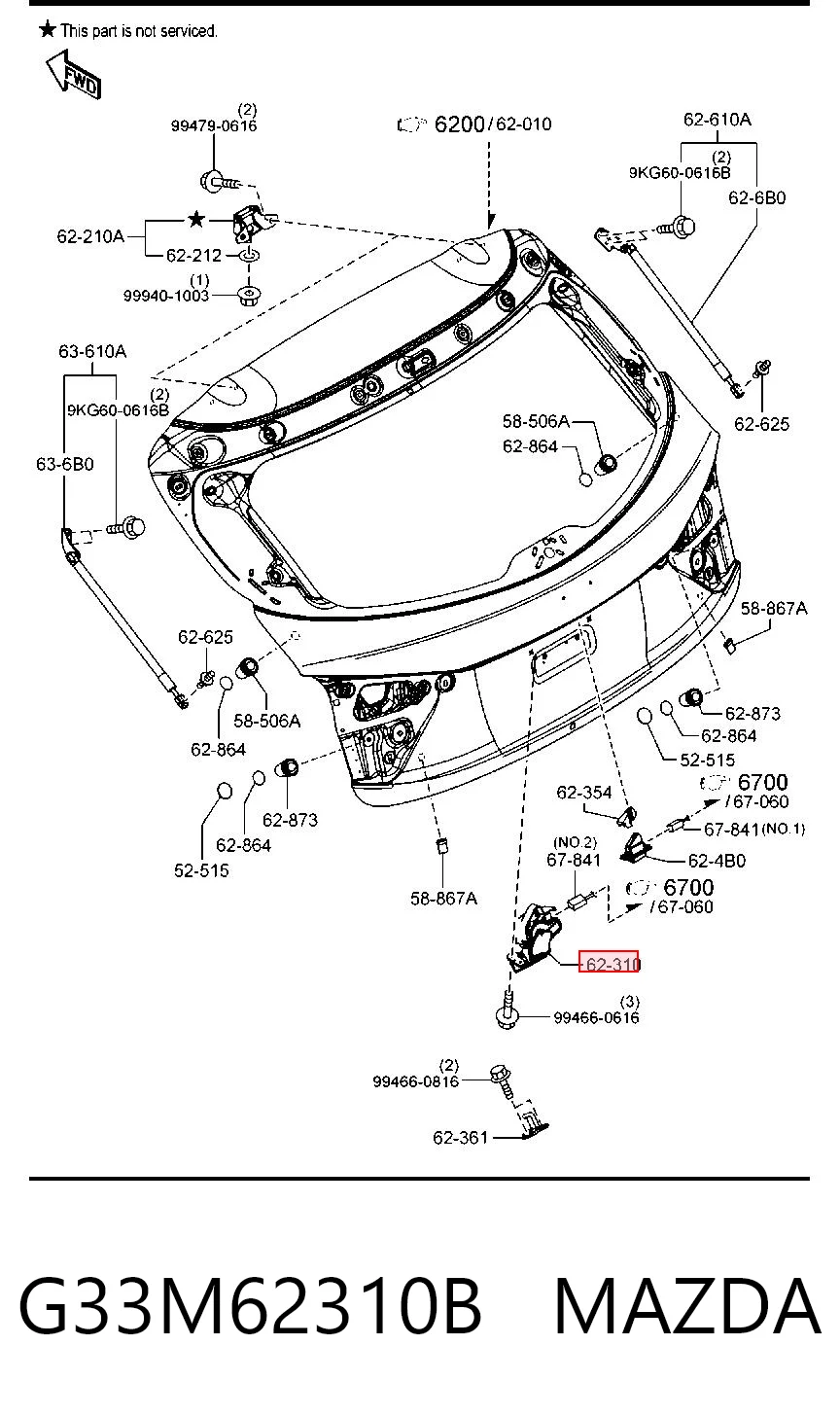 G33M62310B Mazda Fecho de tampa de porta-malas (de 3ª/5ª porta traseira)